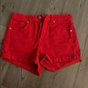 Red high waisted shorts